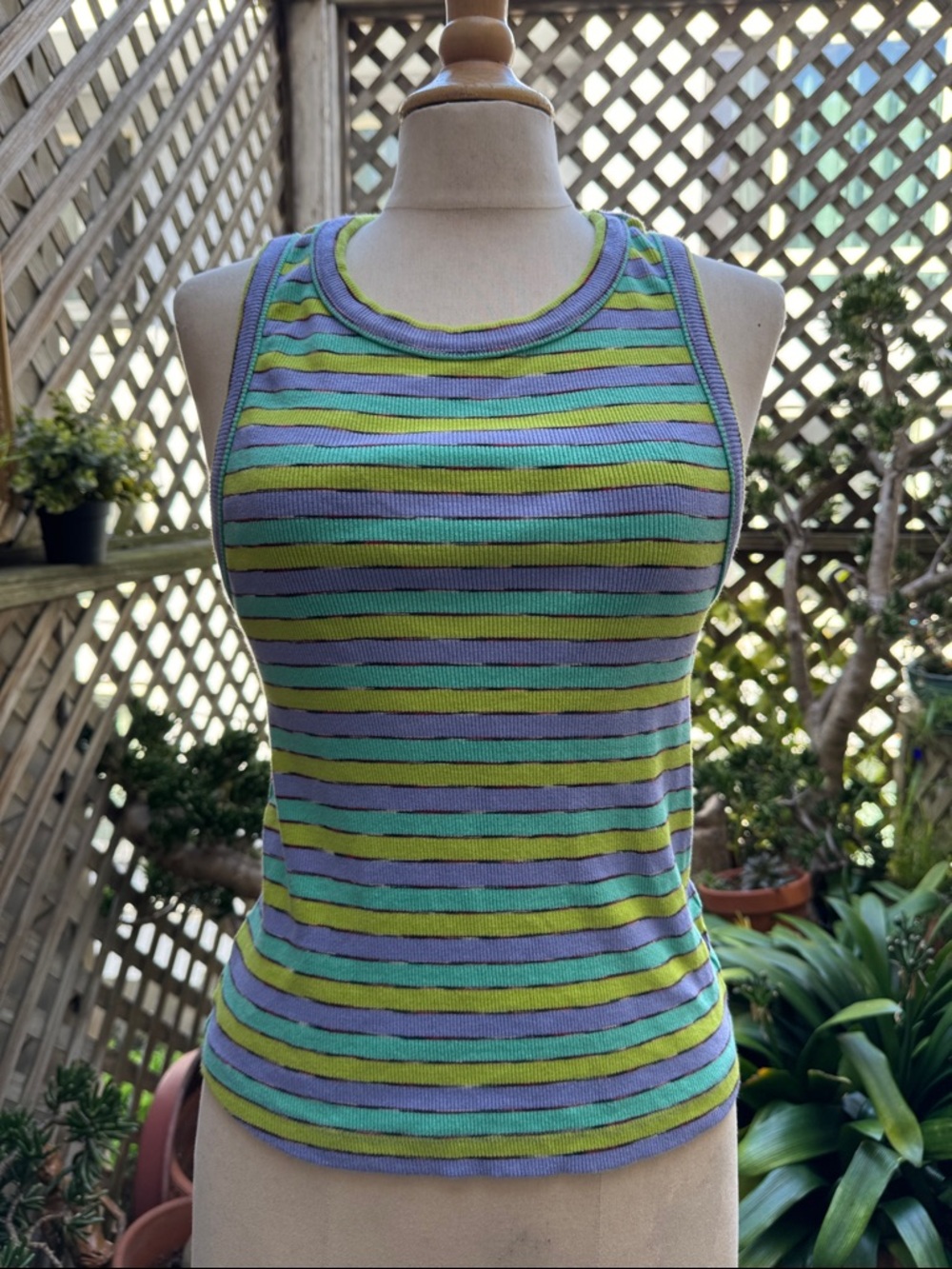 Anthropologie Striped Tank Top.  Size Small. Aqua, lime & purple.  GUC